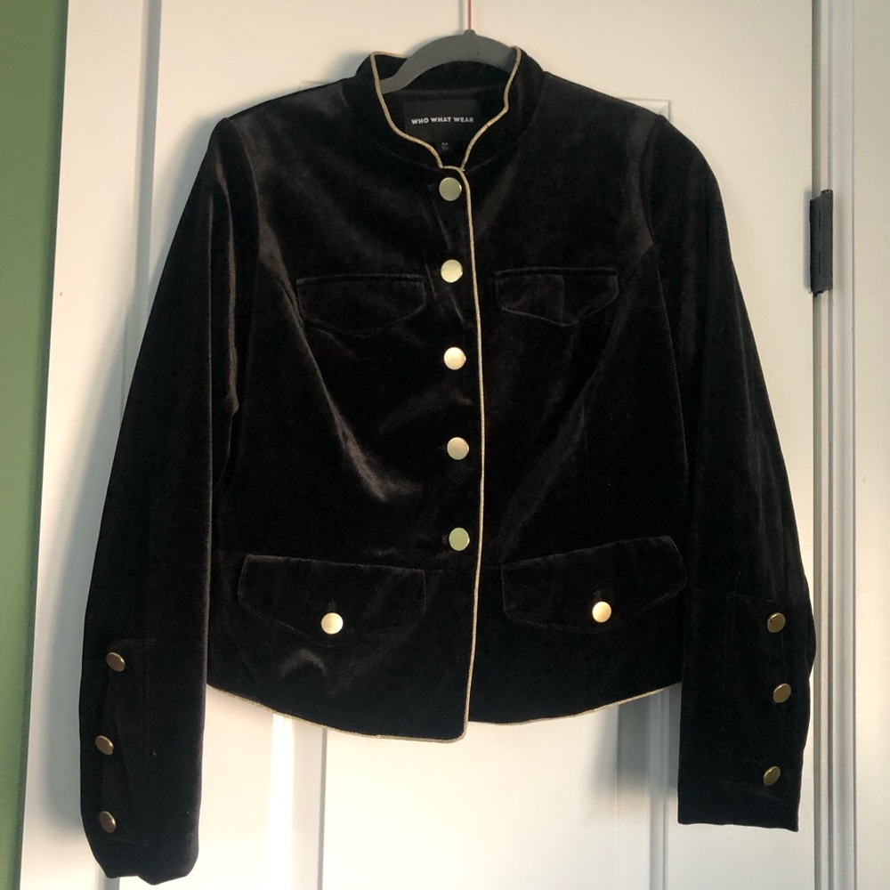 Black velvet jacket, gold trim and buttons